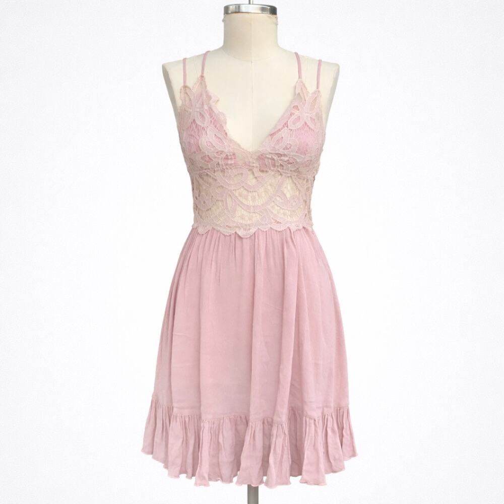 I heart Pink Women's Ruffle Lace Slip Dress Rose Romantic Sz Small NEW Fairy